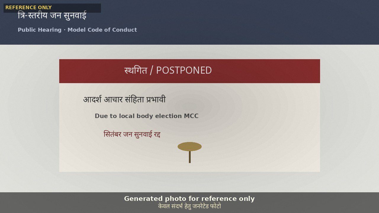 सितंबर की त्रि-स्तरीय जन सुनवाई स्थगित, आदर्श आचार संहिता प्रभावी